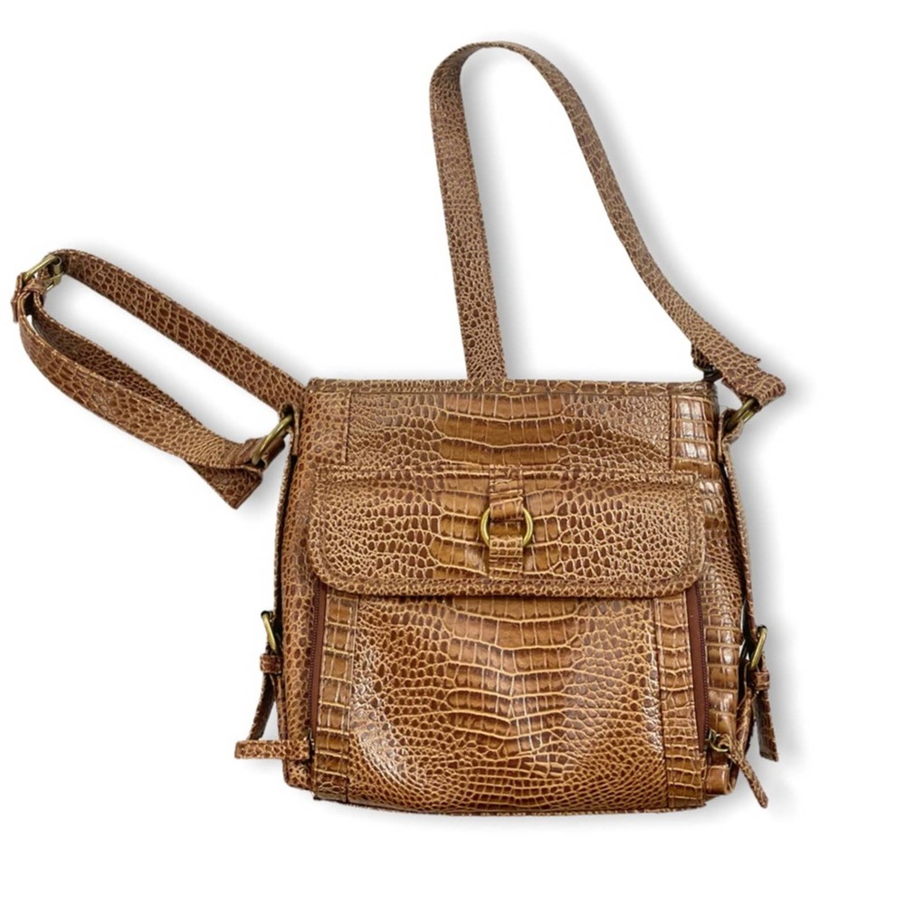 Coldwater Creek Faux Leather Faux Crocodile Skin Textured Crossbody Bag